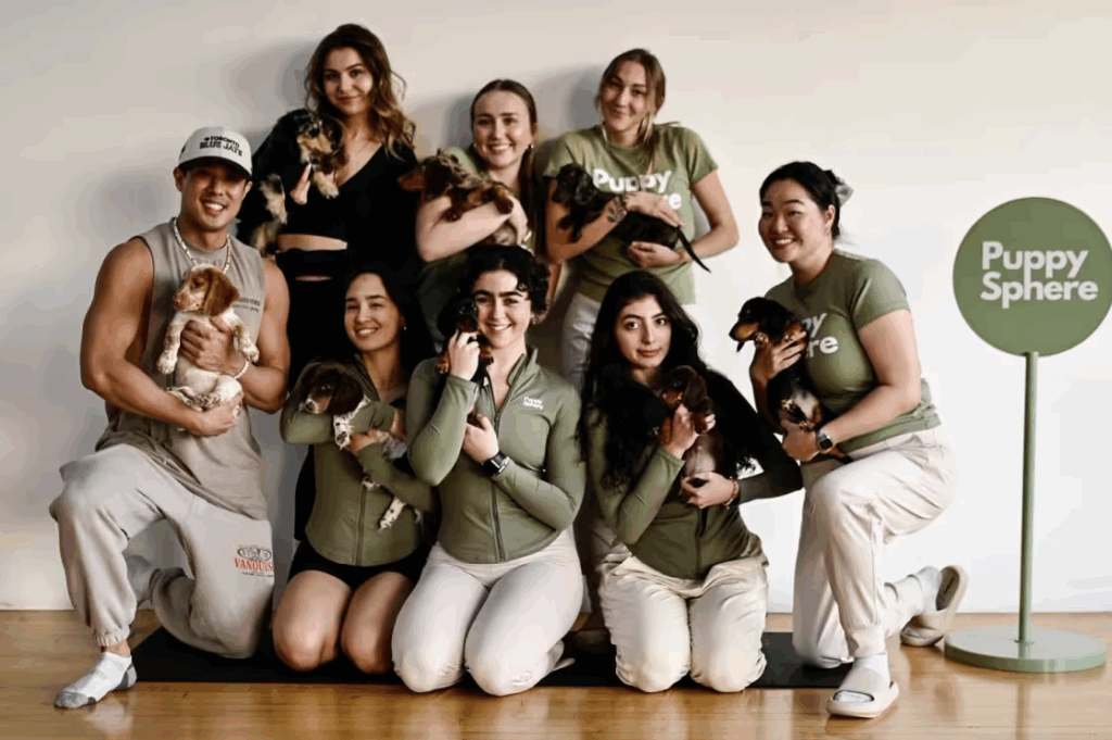 Puppy Sphere CEO Francesca Albo, second from left, at Puppy Sphere's Los Angeles studio. Francesca Albo / via Instagram